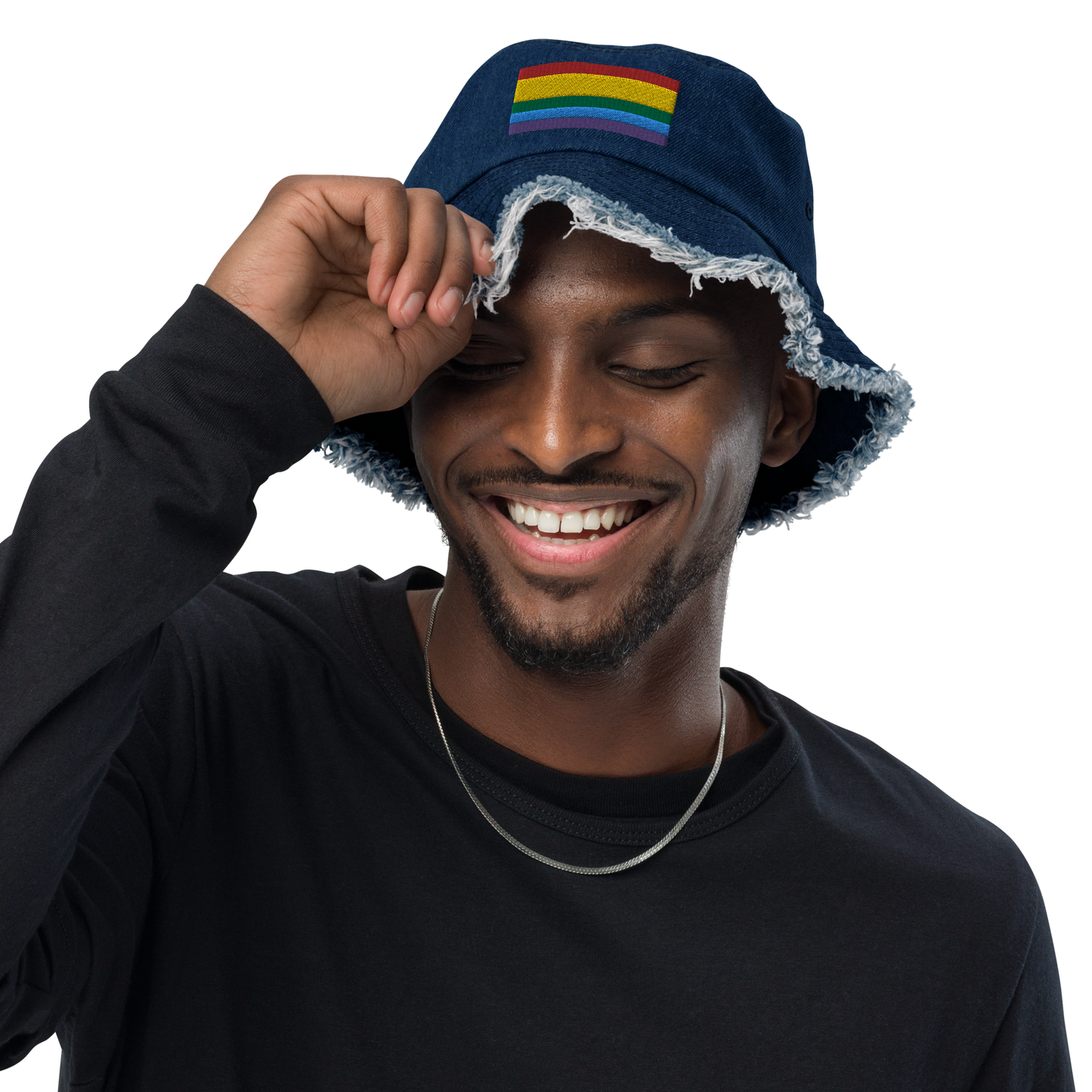 Pride Distressed denim bucket hat