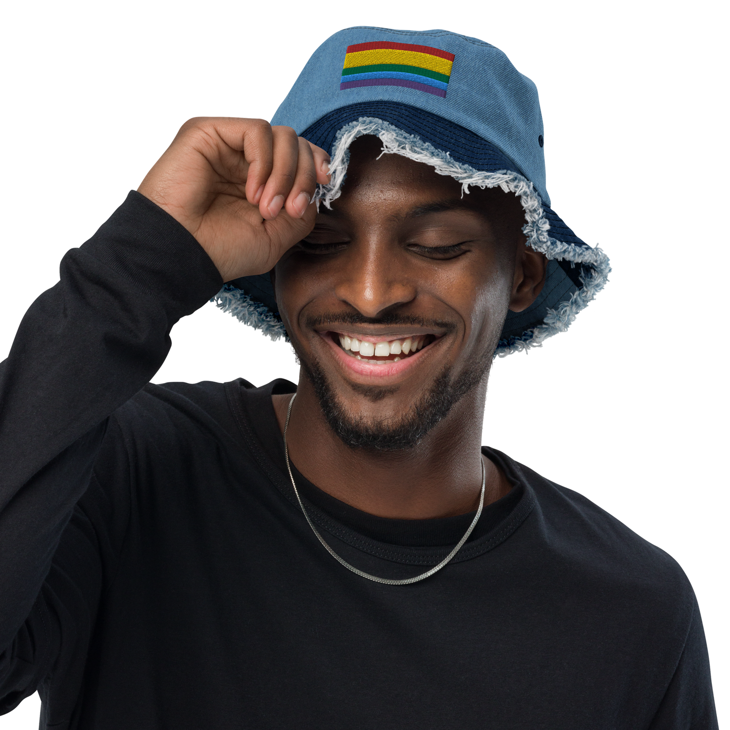 Pride Distressed denim bucket hat