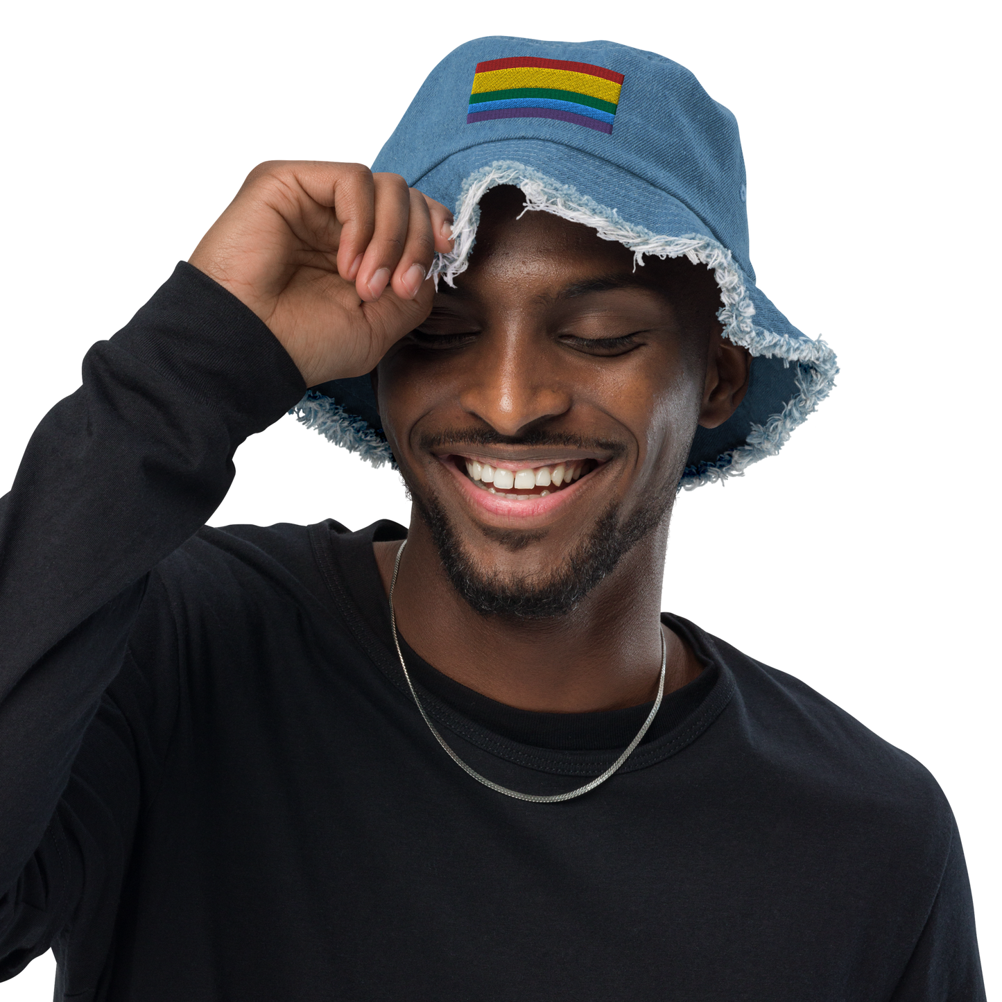 Pride Distressed denim bucket hat