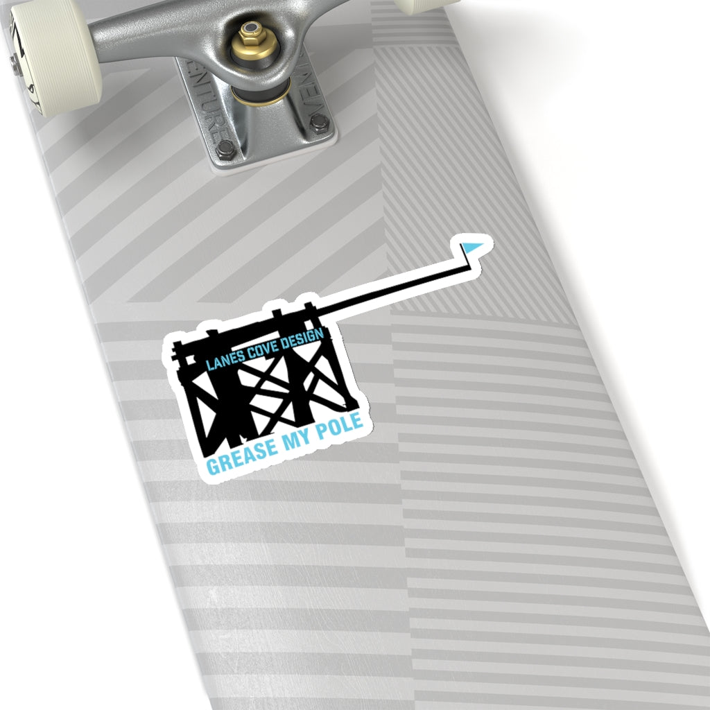 Grease My Pole Sticker Black & Blue - Fishing Humor Decal 4 Sizes