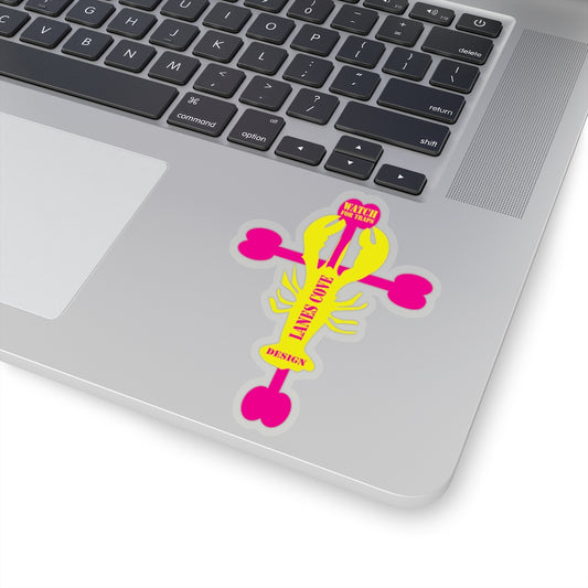 Lobster Cross Stickers Magenta Yellow - Gloucester Design Decal 4 Sizes