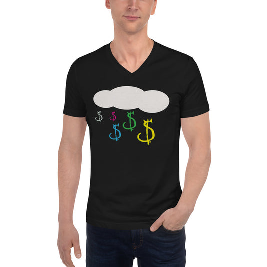 Raining $in, Unisex Short Sleeve V-Neck T-Shirt