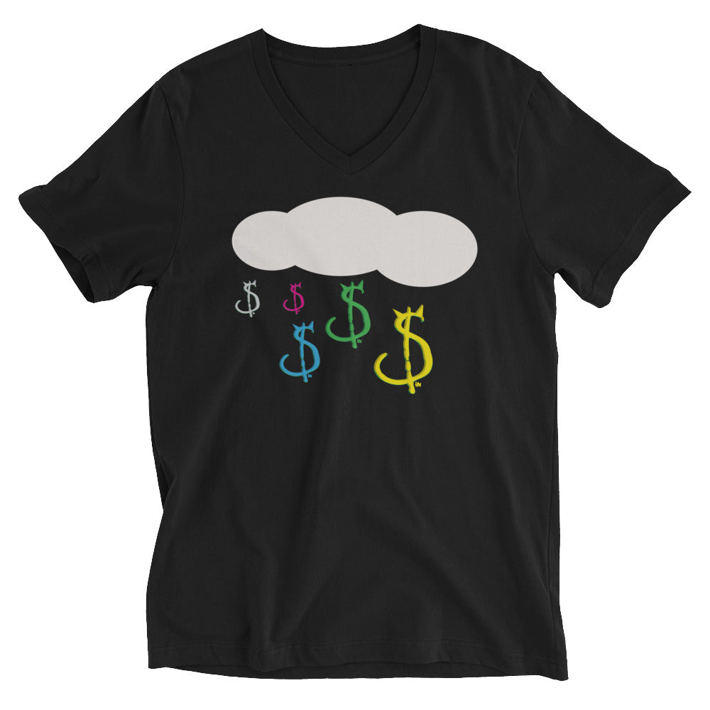 Raining $in, Unisex Short Sleeve V-Neck T-Shirt