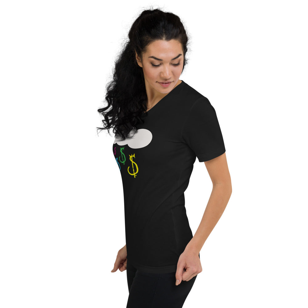 Raining $in, Unisex Short Sleeve V-Neck T-Shirt