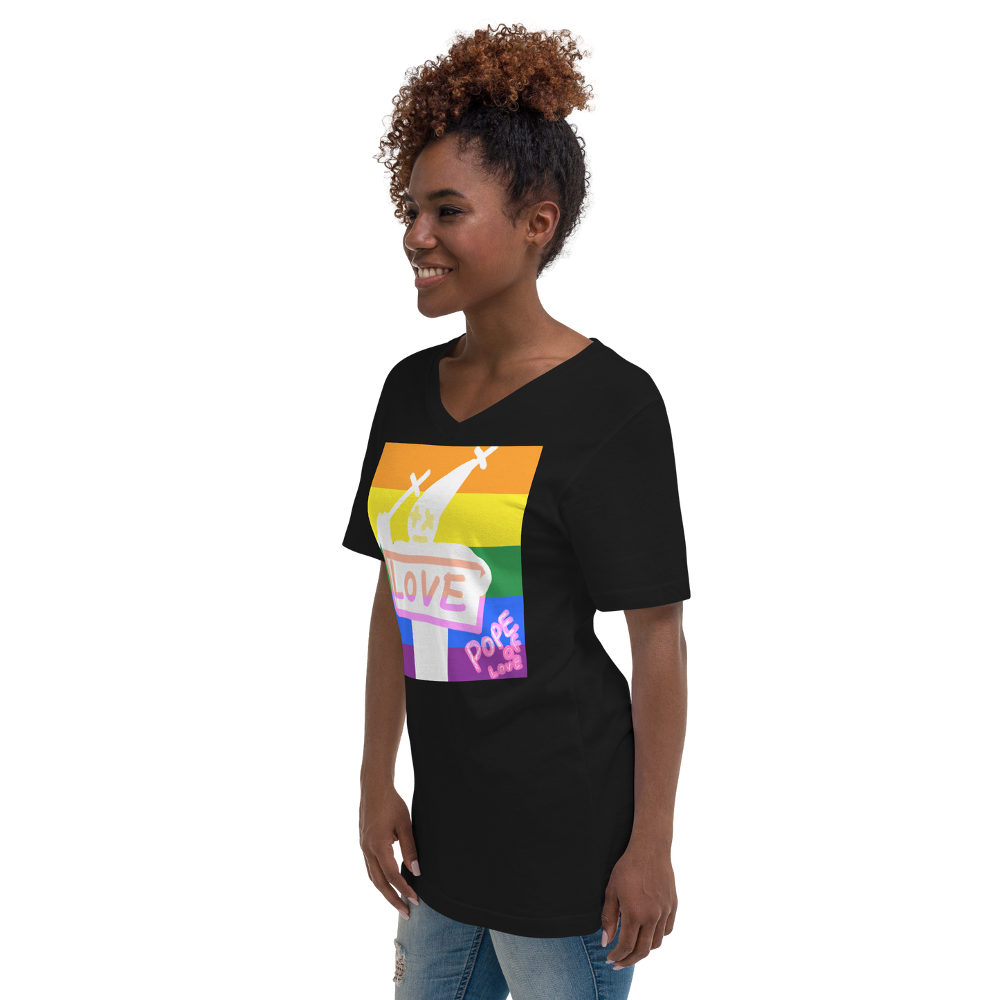 Pride, Pope Of Love, Unisex Short Sleeve V-Neck T-Shirt