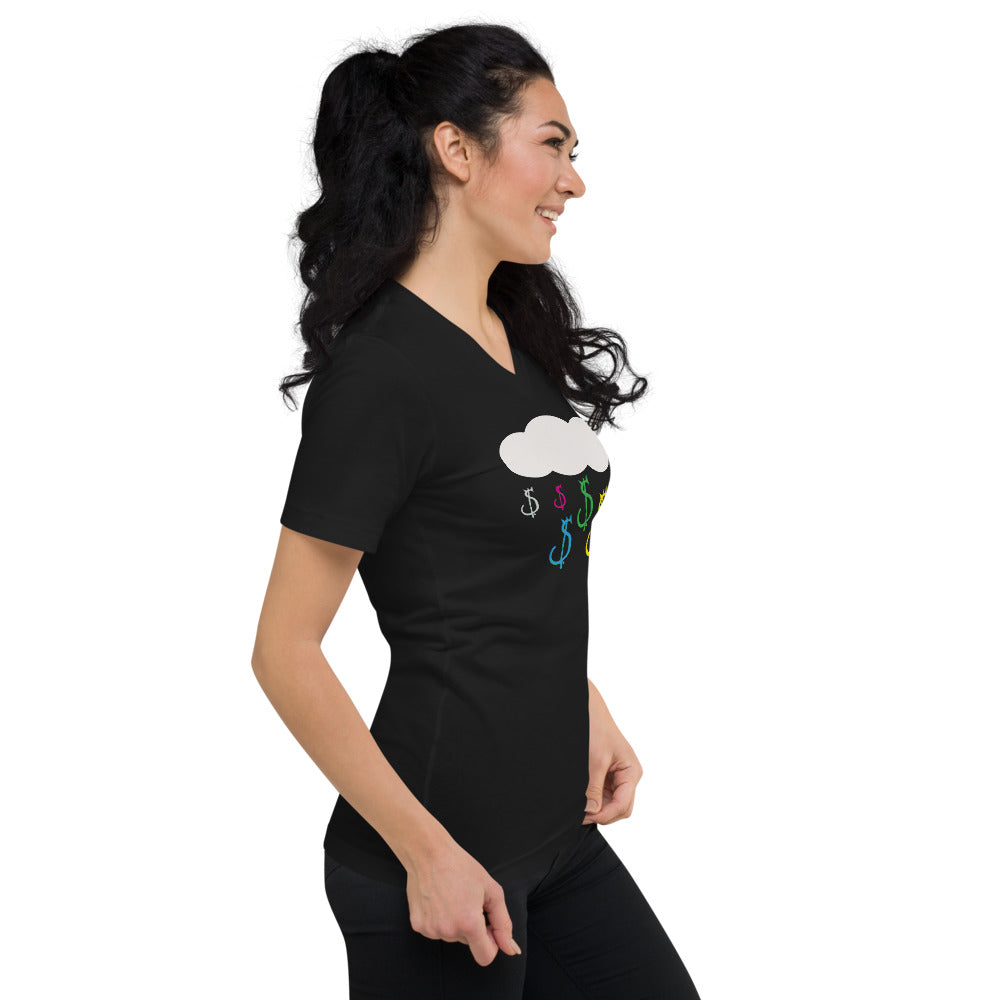 Raining $in, Unisex Short Sleeve V-Neck T-Shirt