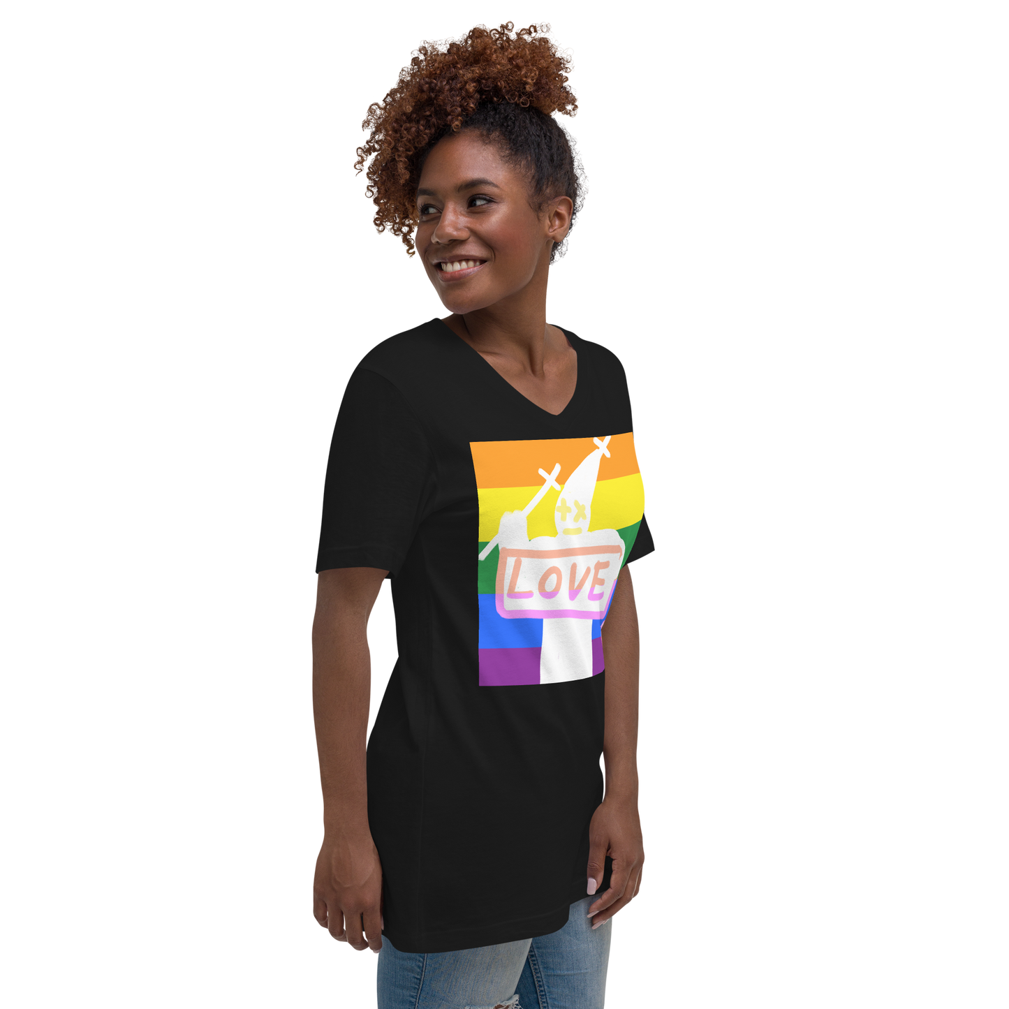 Pride, Pope Of Love, Unisex Short Sleeve V-Neck T-Shirt