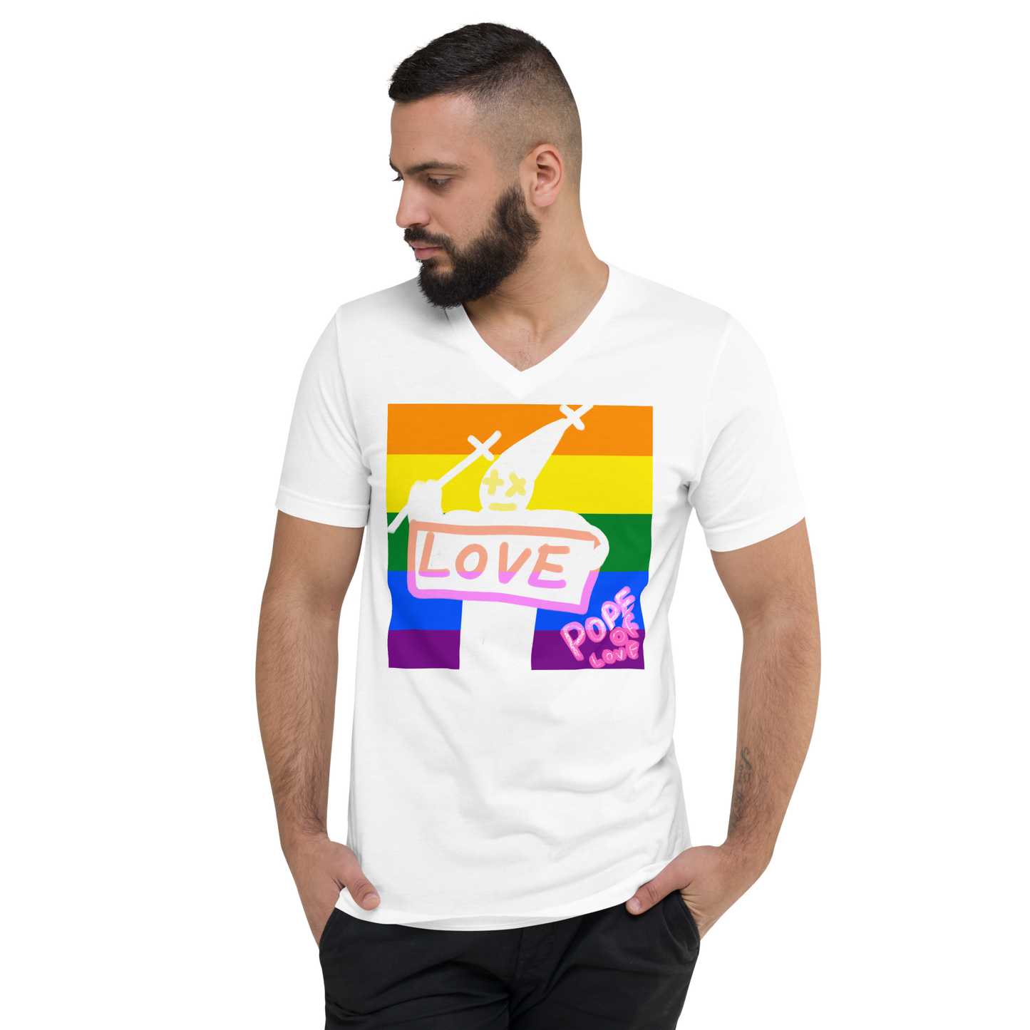 Pride, Pope Of Love, Unisex Short Sleeve V-Neck T-Shirt