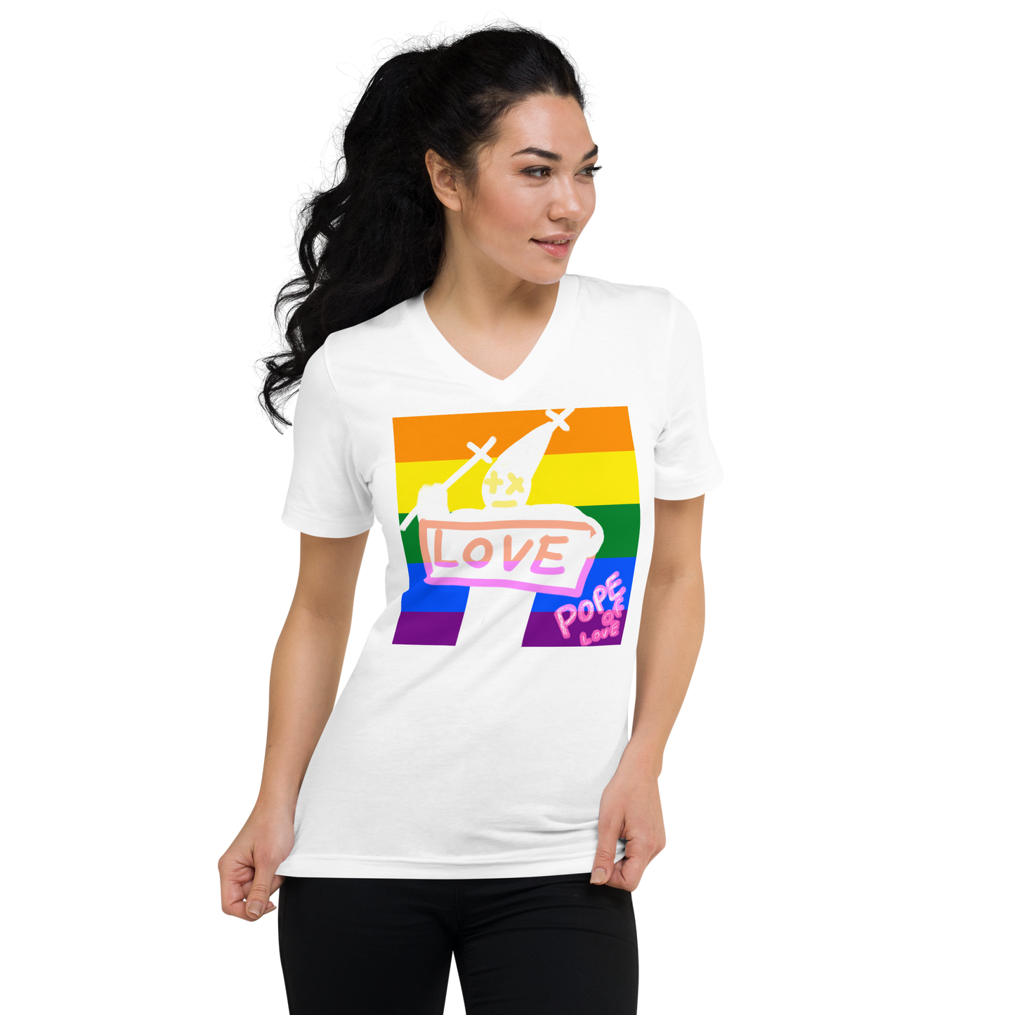 Pride, Pope Of Love, Unisex Short Sleeve V-Neck T-Shirt