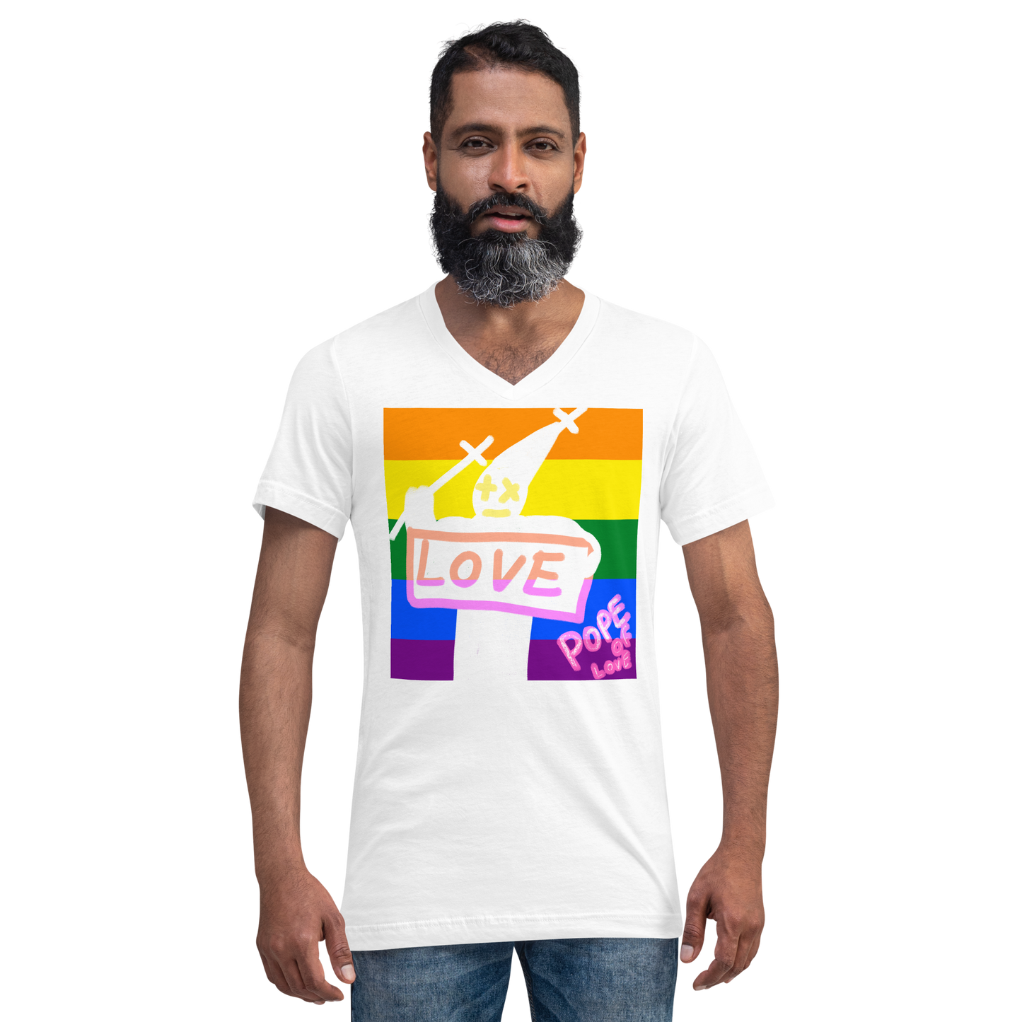 Pride, Pope Of Love, Unisex Short Sleeve V-Neck T-Shirt
