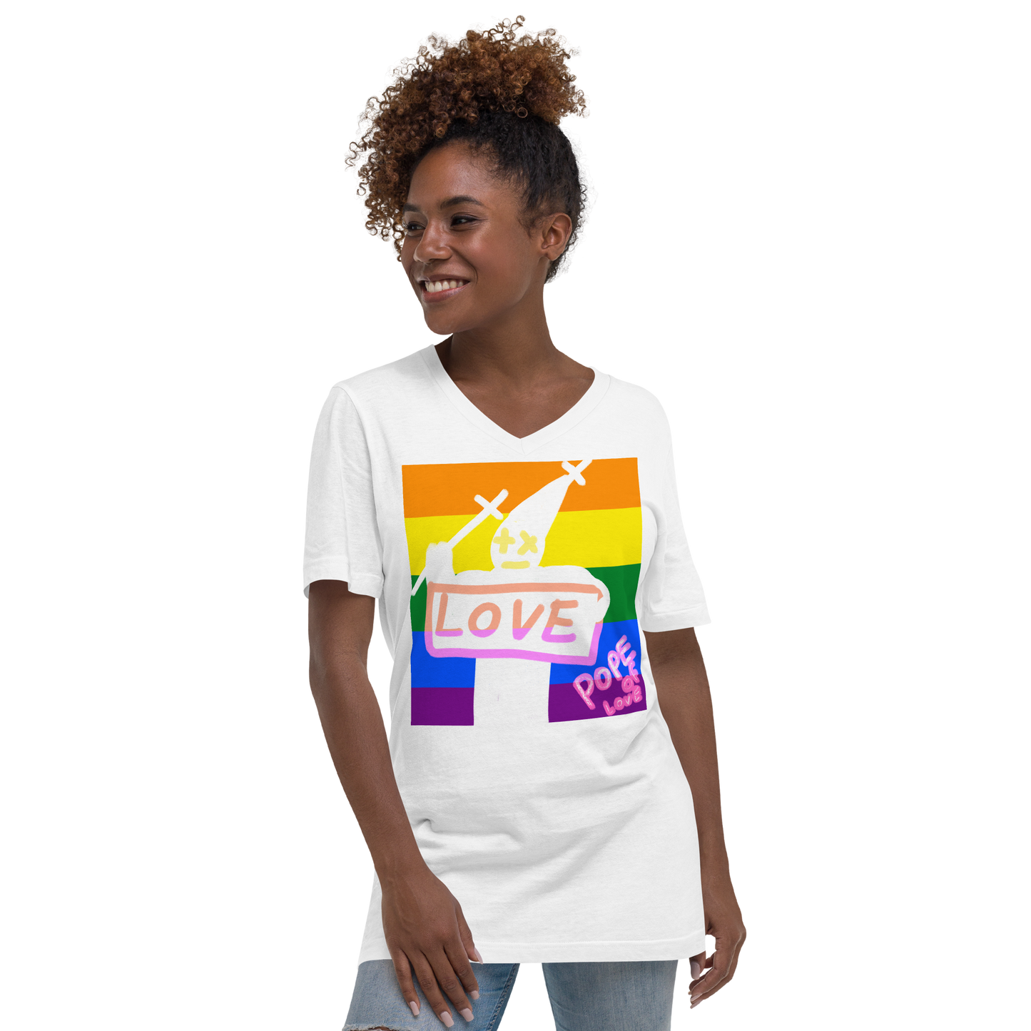 Pride, Pope Of Love, Unisex Short Sleeve V-Neck T-Shirt