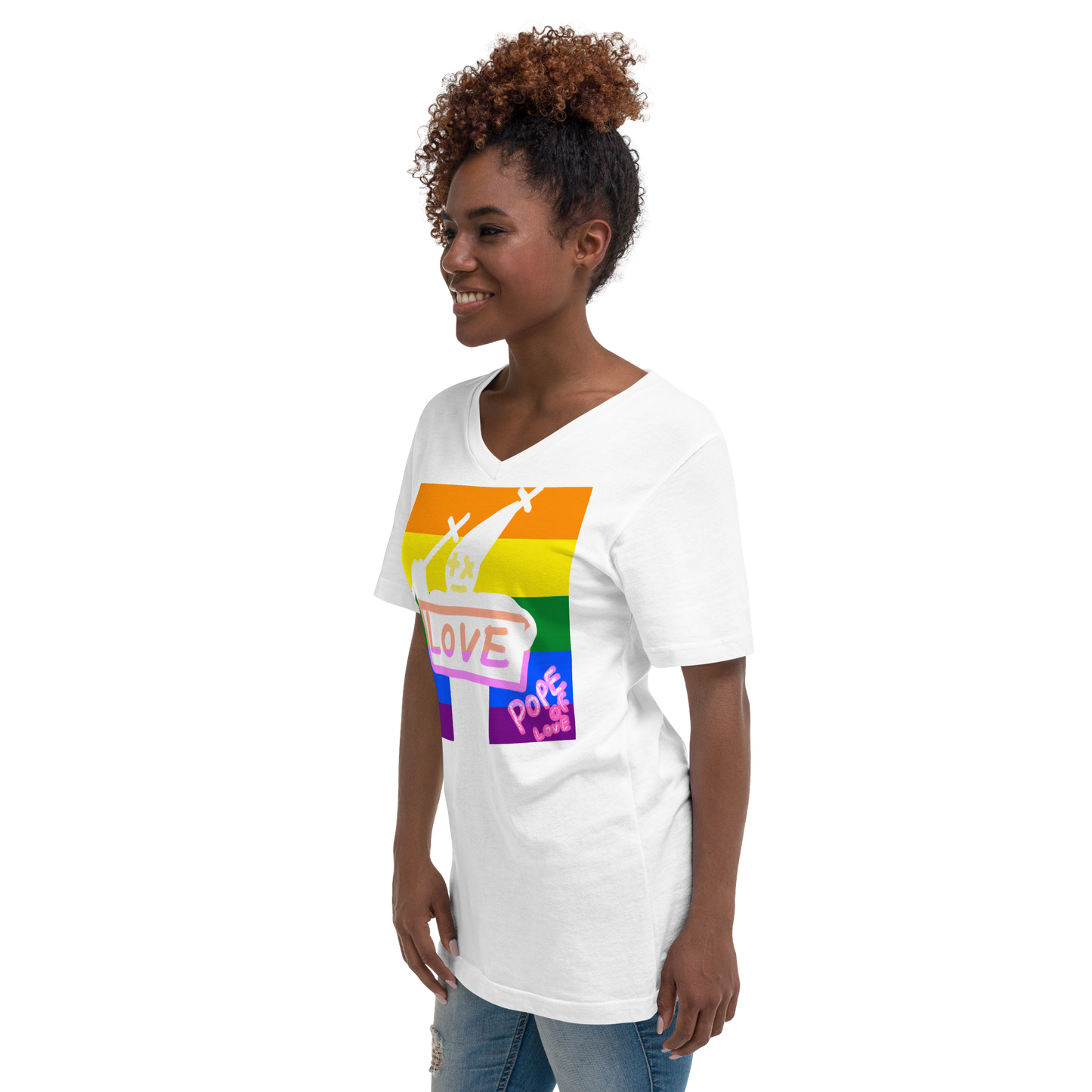 Pride, Pope Of Love, Unisex Short Sleeve V-Neck T-Shirt