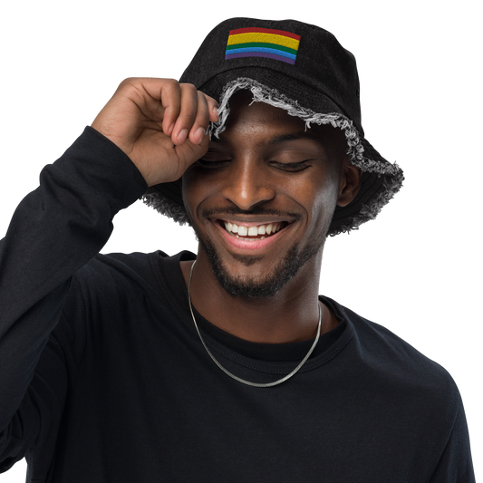 Pride Distressed denim bucket hat
