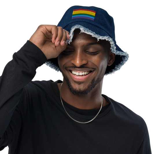 Pride Distressed denim bucket hat