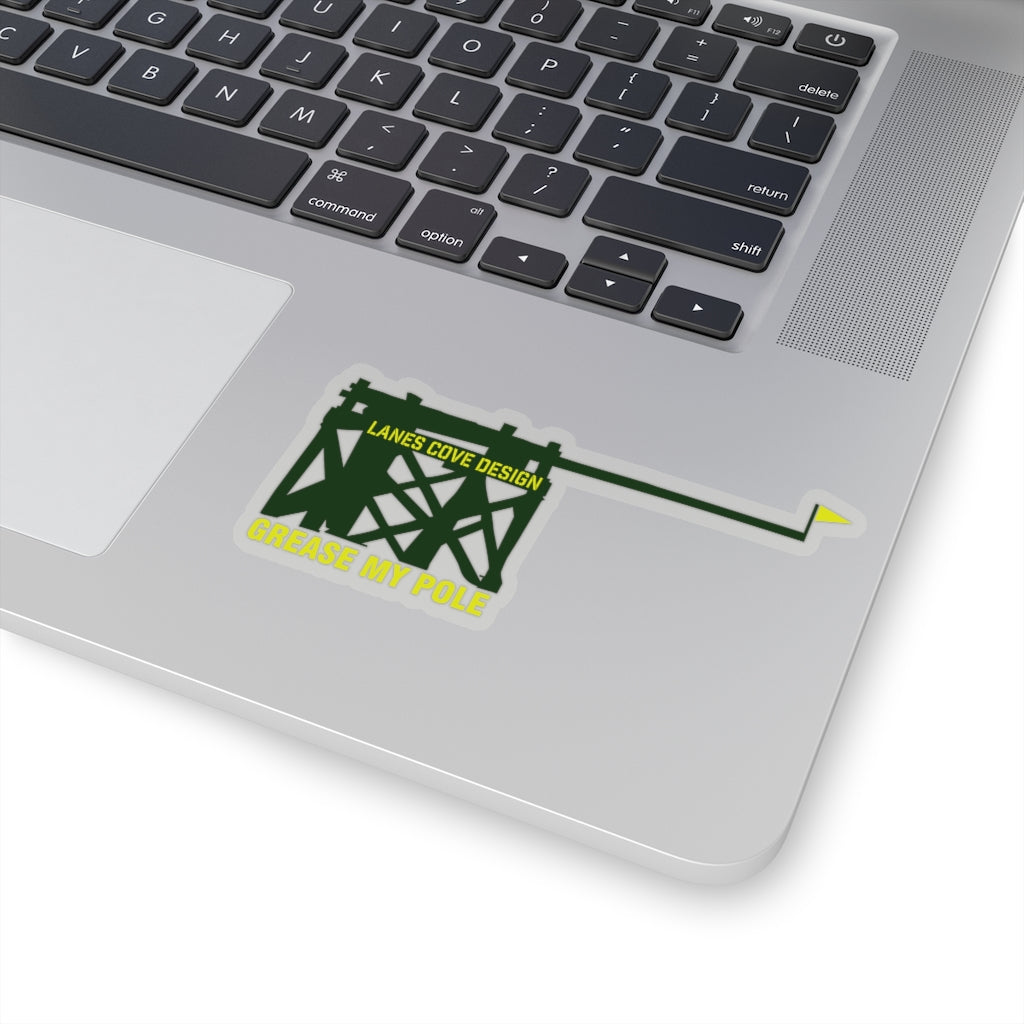 Grease My Pole Sticker Green & Yellow - Fishing Humor Decal 4 Sizes