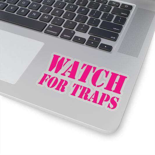 Watch For Traps Sticker Magenta - Fishing Safety Decal 4 Sizes
