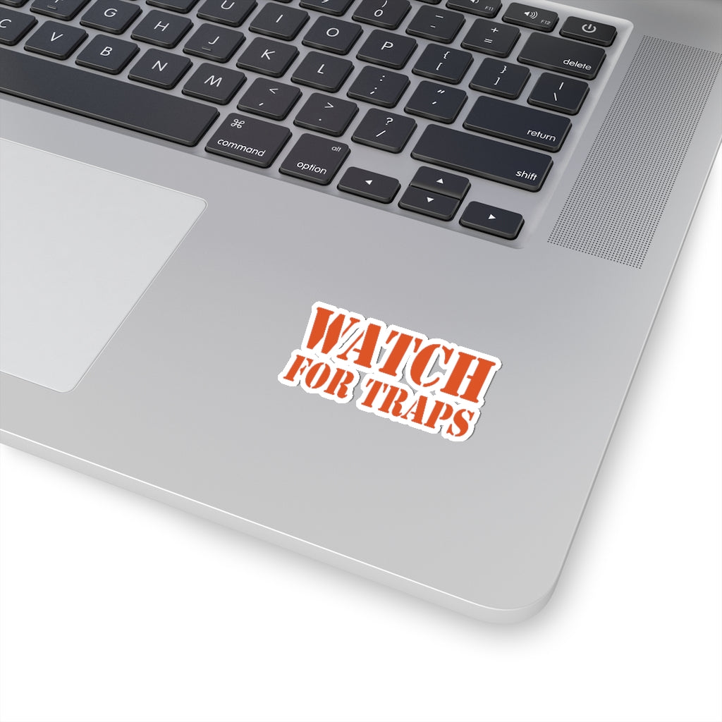 Watch For Traps Sticker Burnt Orange - Fishing Safety Decal 4 Sizes