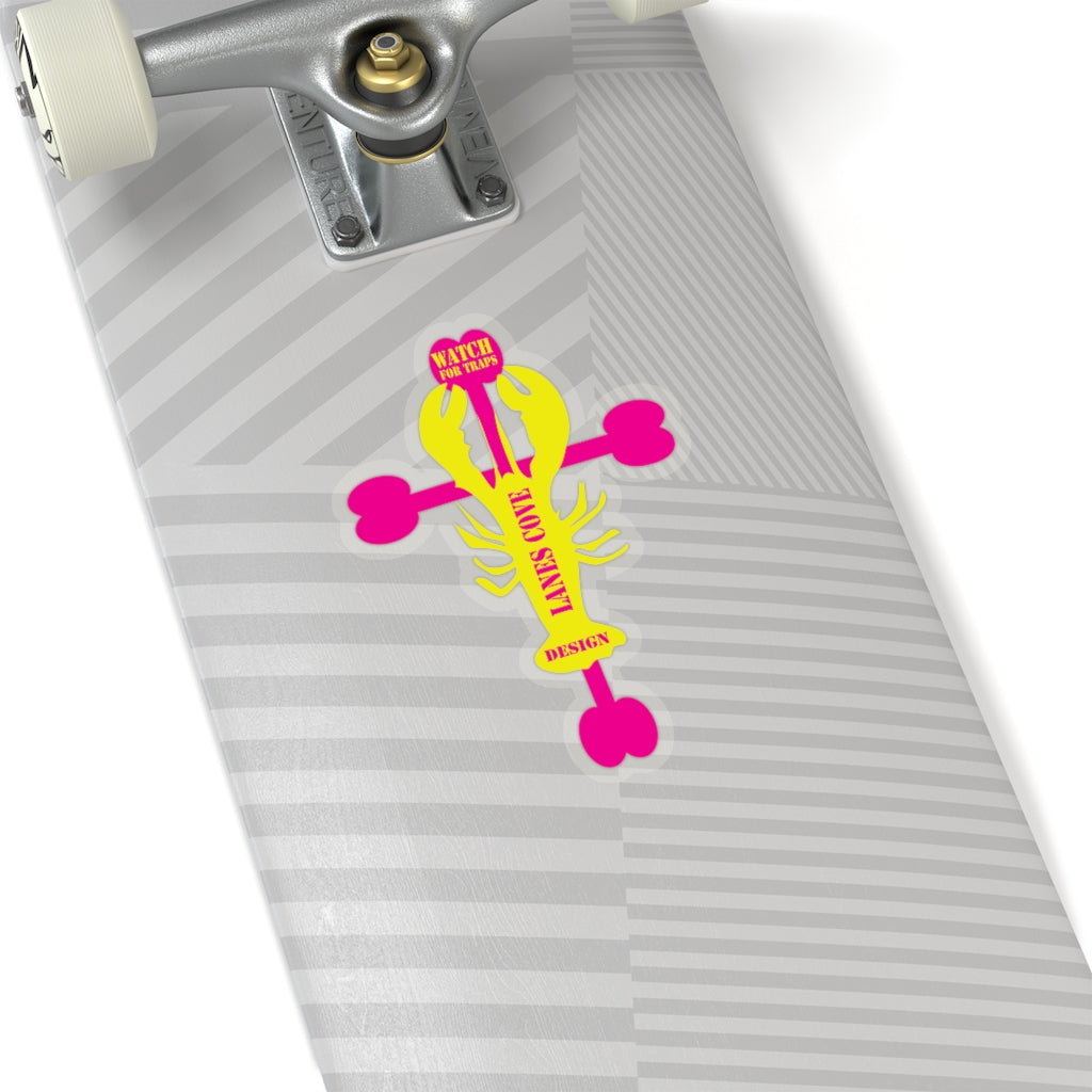 Lobster Cross Stickers Magenta Yellow - Gloucester Design Decal 4 Sizes