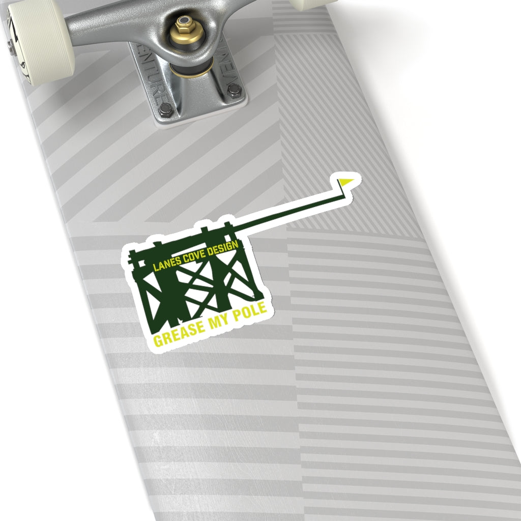 Grease My Pole Sticker Green & Yellow - Fishing Humor Decal 4 Sizes