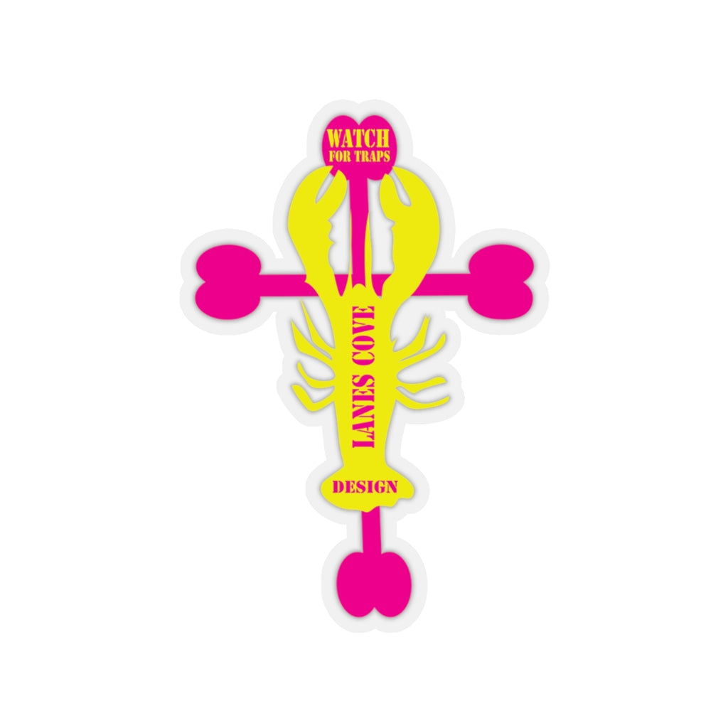 Lobster Cross Stickers Magenta Yellow - Gloucester Design Decal 4 Sizes