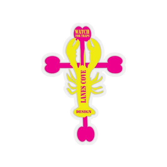 Lobster Cross Stickers Magenta Yellow - Gloucester Design Decal 4 Sizes