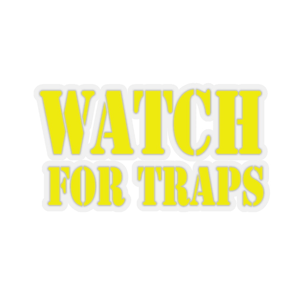 Watch For Traps Sticker Yellow - Fishing Safety Decal 4 Sizes