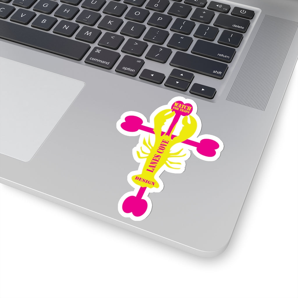 Lobster Cross Stickers Magenta Yellow - Gloucester Design Decal 4 Sizes