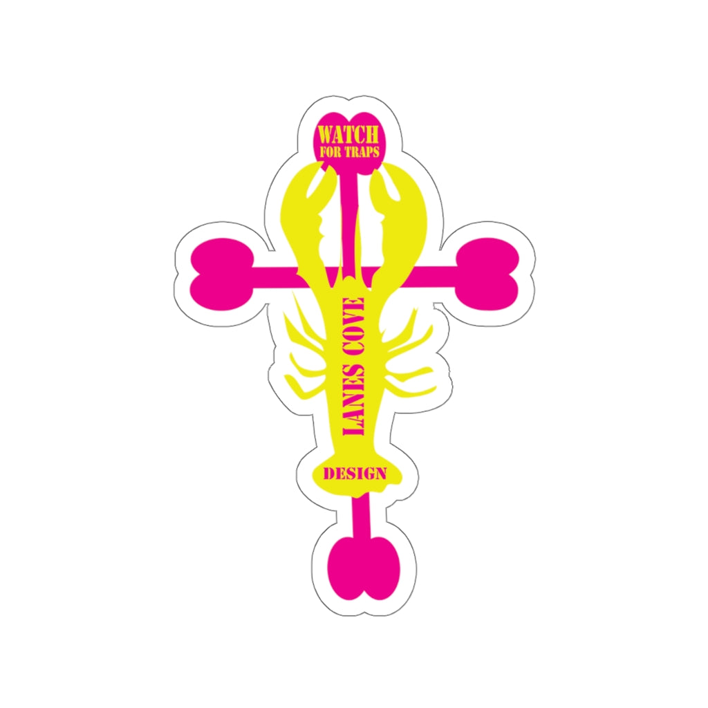 Lobster Cross Stickers Magenta Yellow - Gloucester Design Decal 4 Sizes