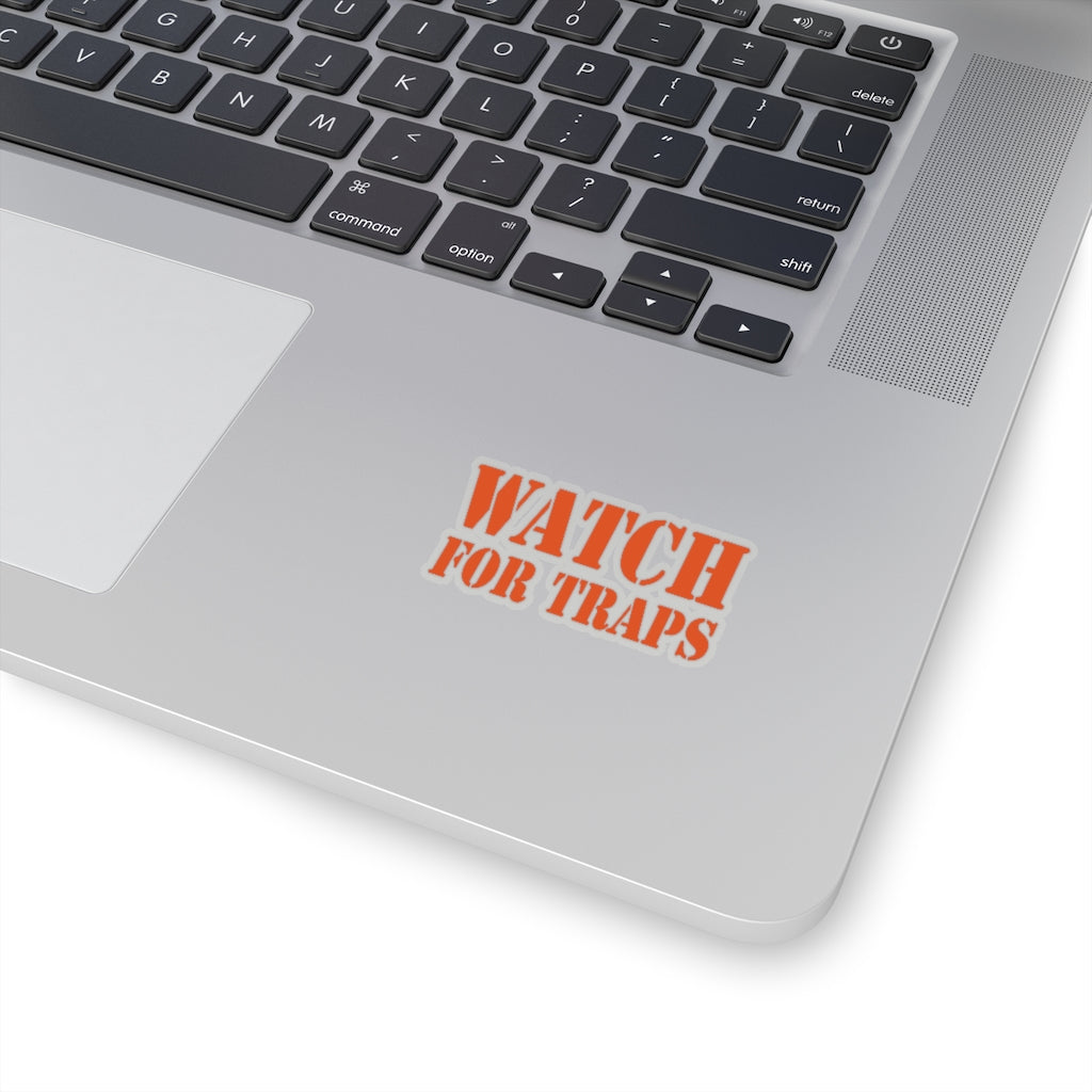 Watch For Traps Sticker Burnt Orange - Fishing Safety Decal 4 Sizes