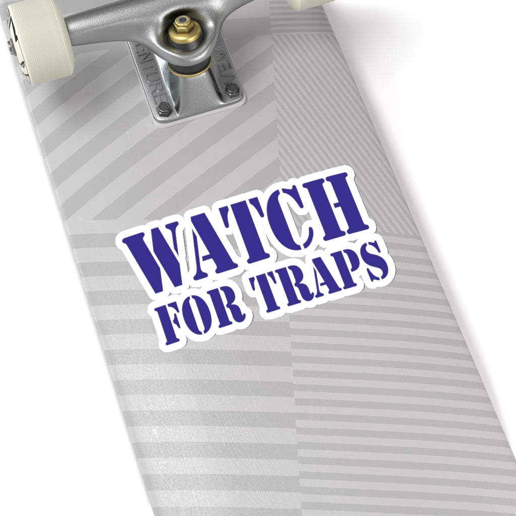 Watch For Traps Sticker Blue - Fishing Safety Decal 4 Sizes