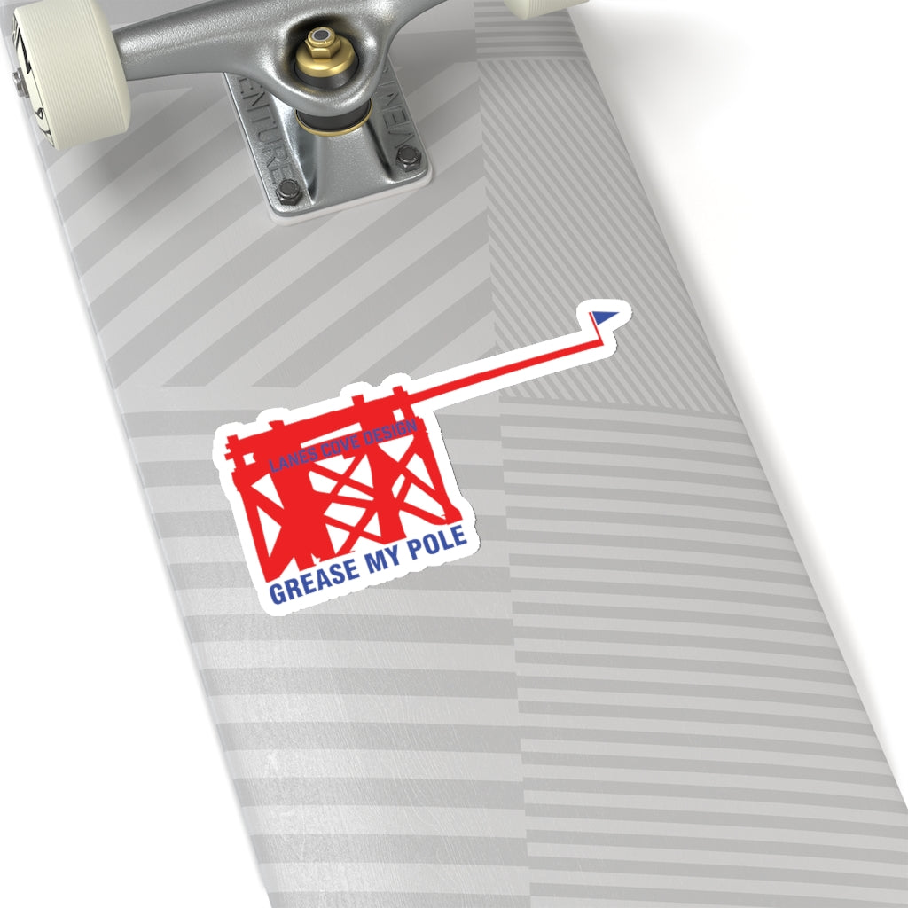 Grease My Pole Sticker Red & Blue - Fishing Humor Decal 4 Sizes