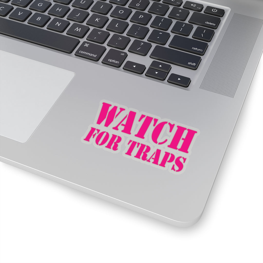 Watch For Traps Sticker Magenta - Fishing Safety Decal 4 Sizes