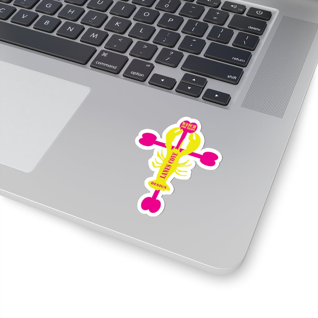 Lobster Cross Stickers Magenta Yellow - Gloucester Design Decal 4 Sizes