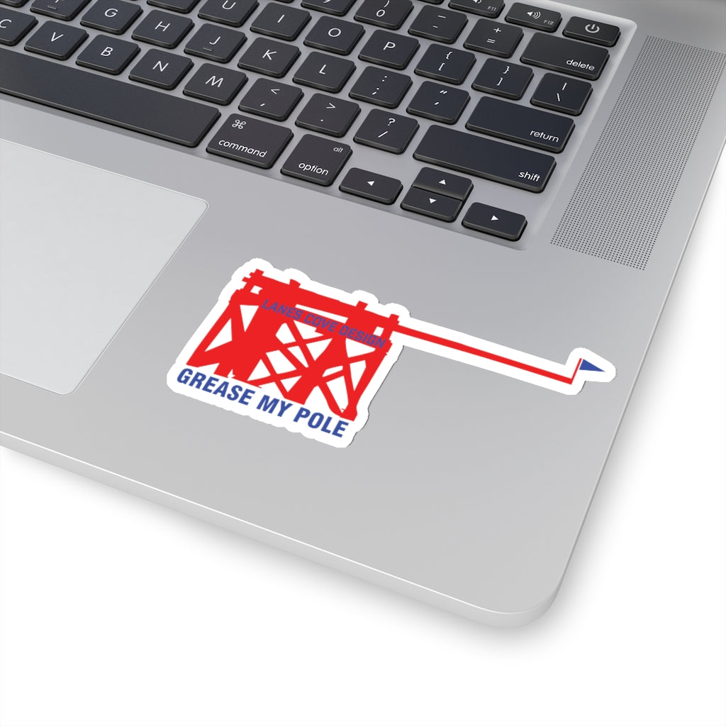 Grease My Pole Sticker Red & Blue - Fishing Humor Decal 4 Sizes
