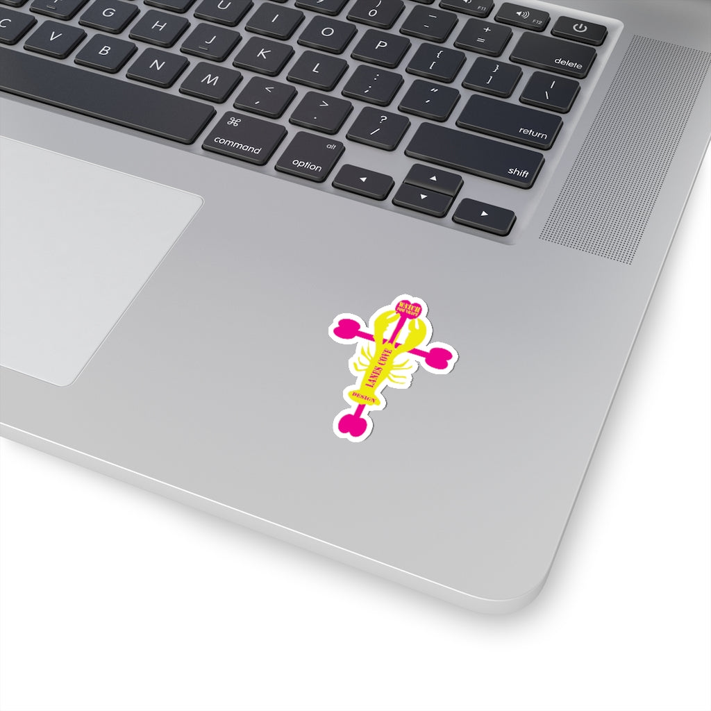 Lobster Cross Stickers Magenta Yellow - Gloucester Design Decal 4 Sizes