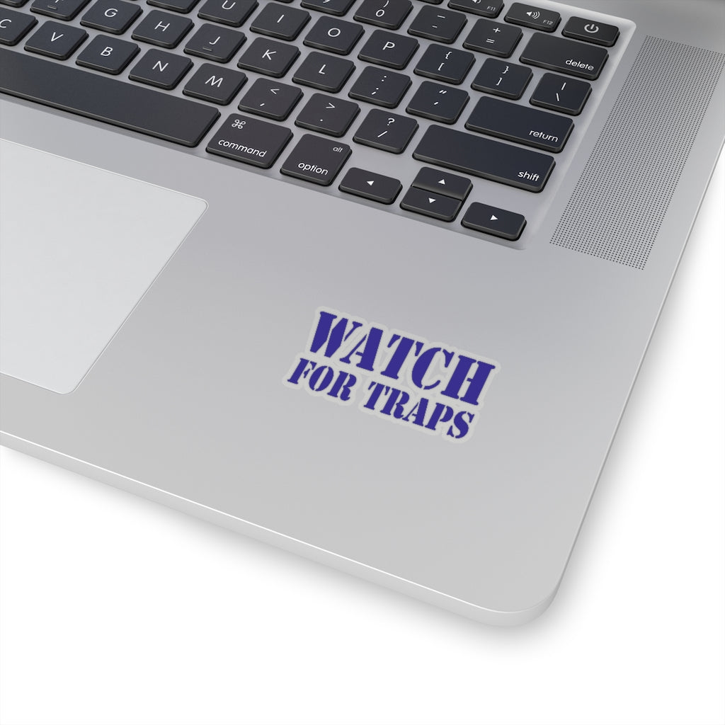Watch For Traps Sticker Blue - Fishing Safety Decal 4 Sizes