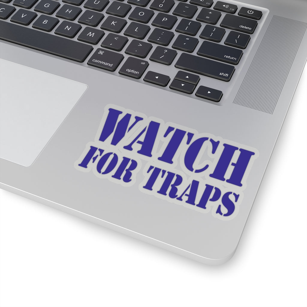 Watch For Traps Sticker Blue - Fishing Safety Decal 4 Sizes
