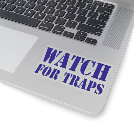 Watch For Traps Sticker Blue - Fishing Safety Decal 4 Sizes