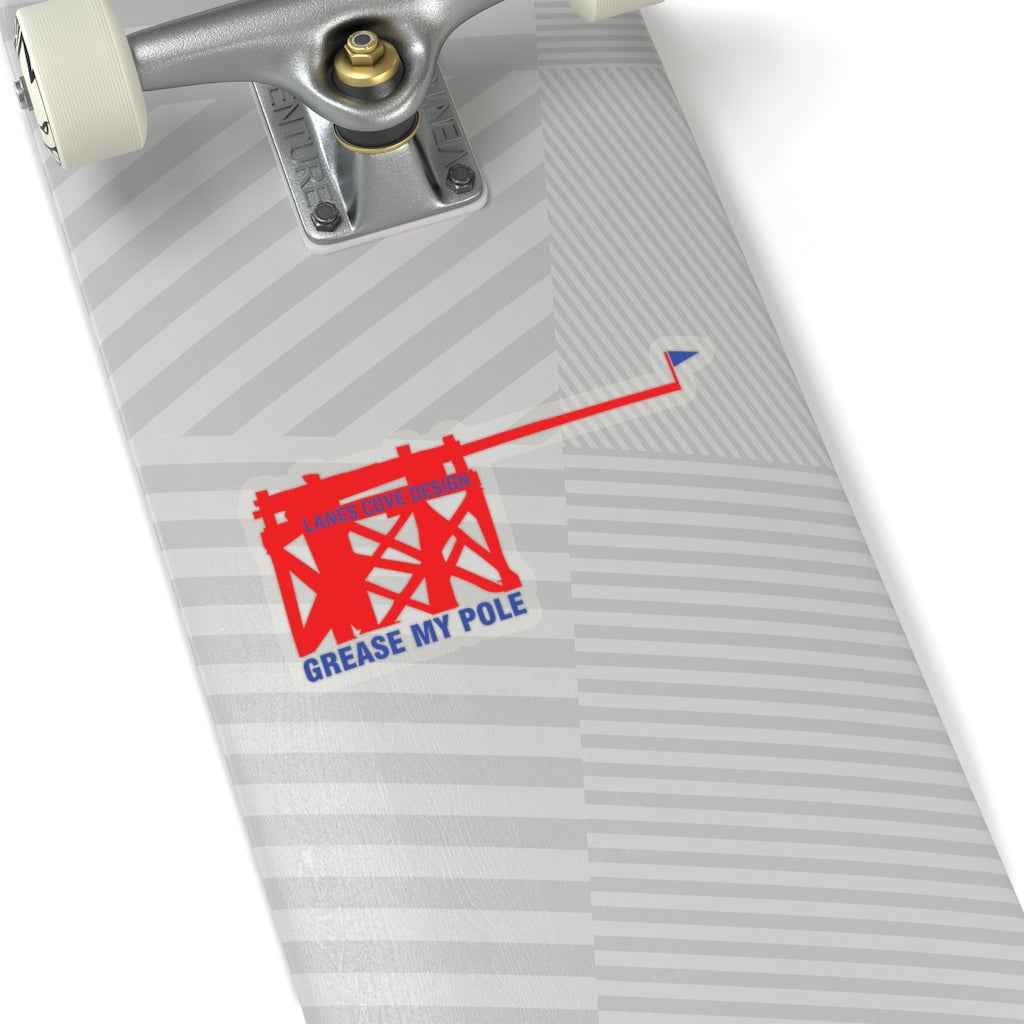 Grease My Pole Sticker Red & Blue - Fishing Humor Decal 4 Sizes