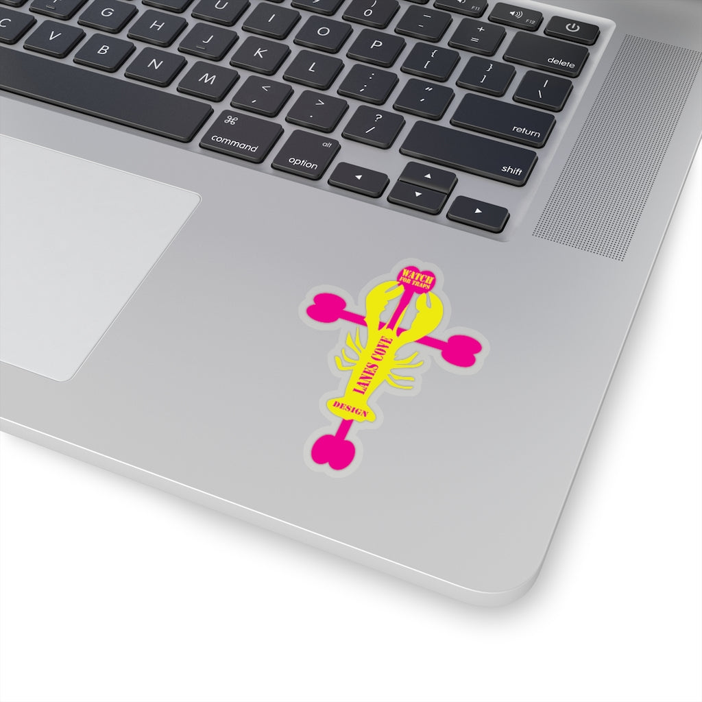 Lobster Cross Stickers Magenta Yellow - Gloucester Design Decal 4 Sizes