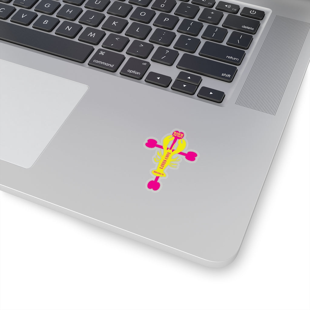 Lobster Cross Stickers Magenta Yellow - Gloucester Design Decal 4 Sizes