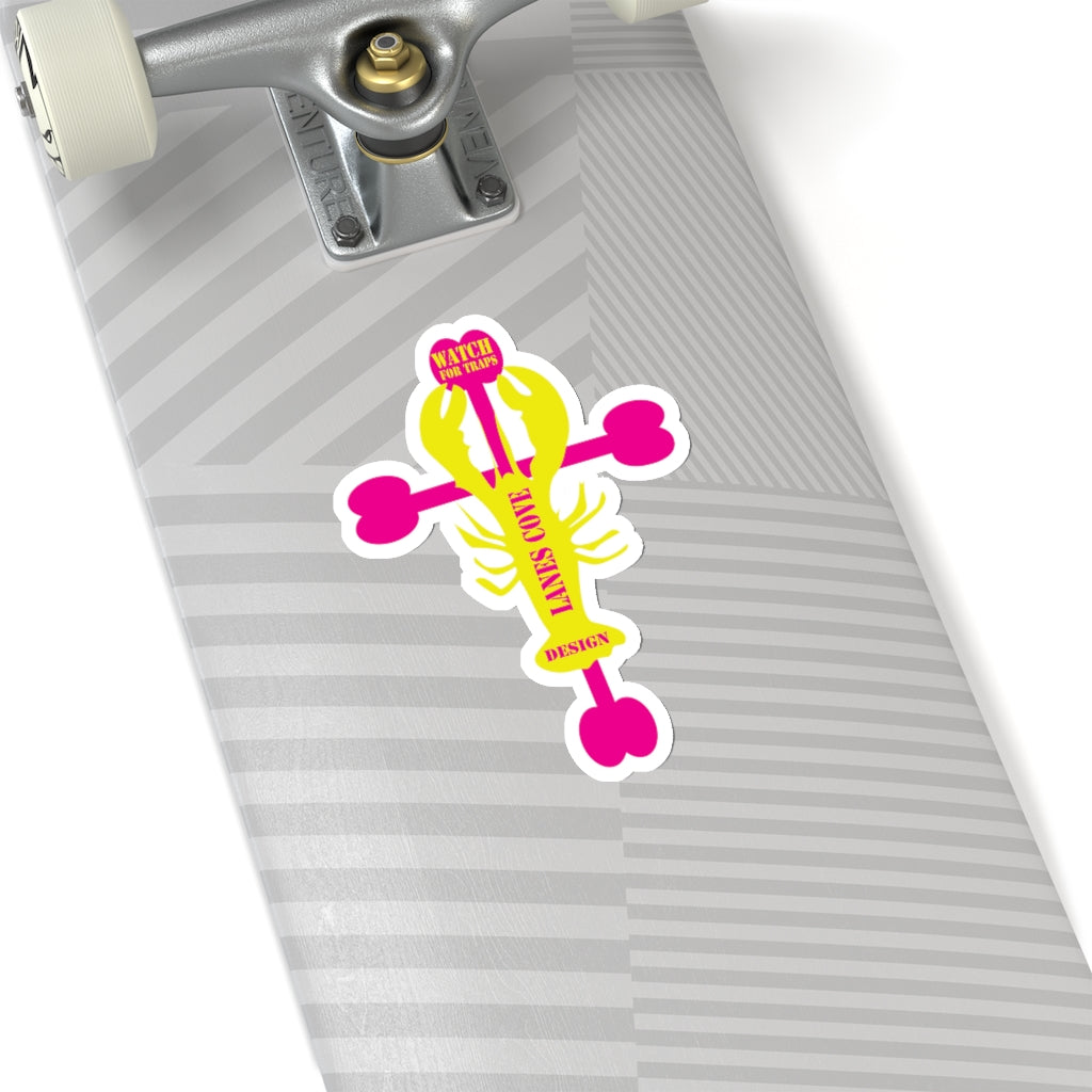 Lobster Cross Stickers Magenta Yellow - Gloucester Design Decal 4 Sizes