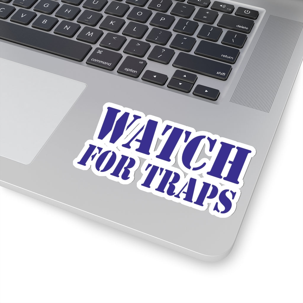 Watch For Traps Sticker Blue - Fishing Safety Decal 4 Sizes
