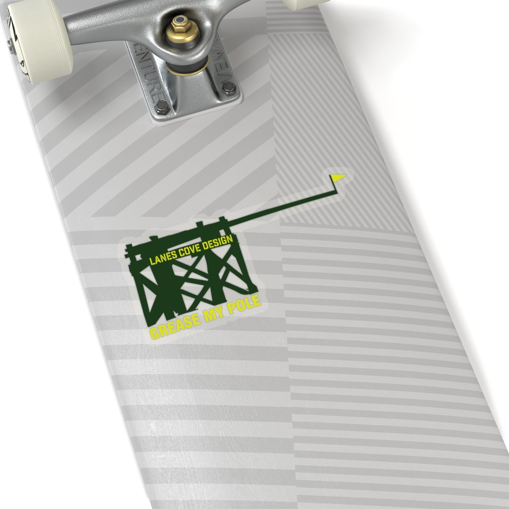 Grease My Pole Sticker Green & Yellow - Fishing Humor Decal 4 Sizes