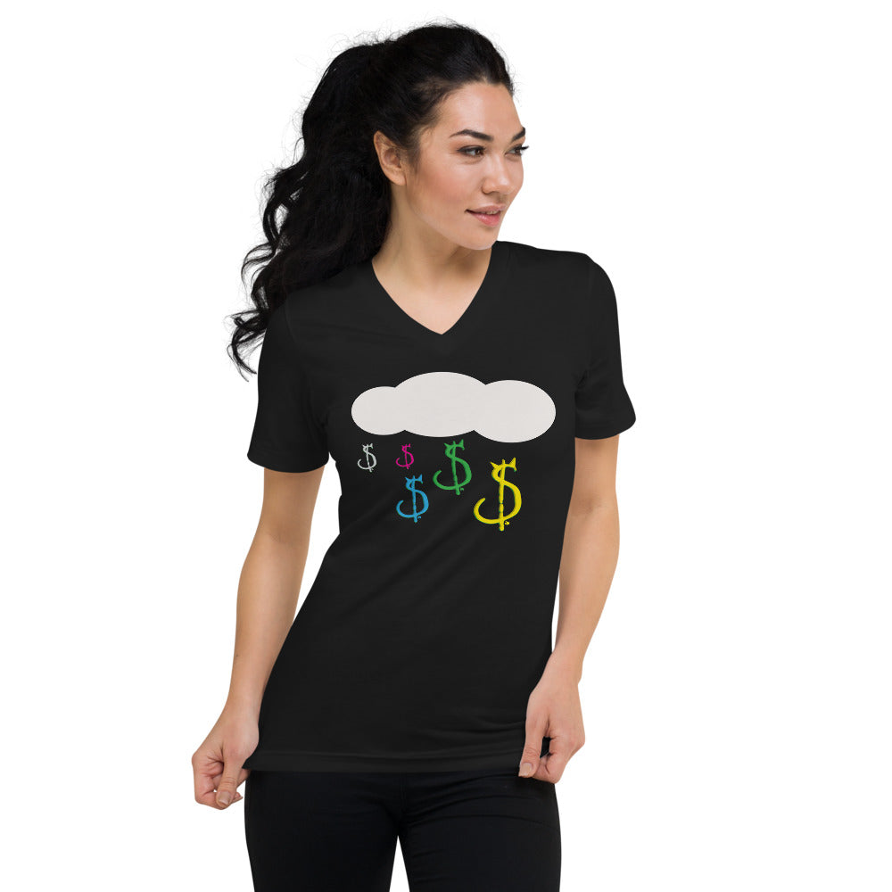 Raining $in, Unisex Short Sleeve V-Neck T-Shirt