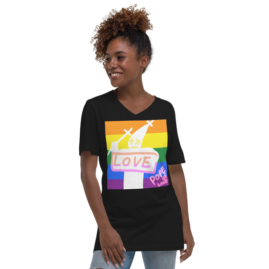Pride, Pope Of Love, Unisex Short Sleeve V-Neck T-Shirt