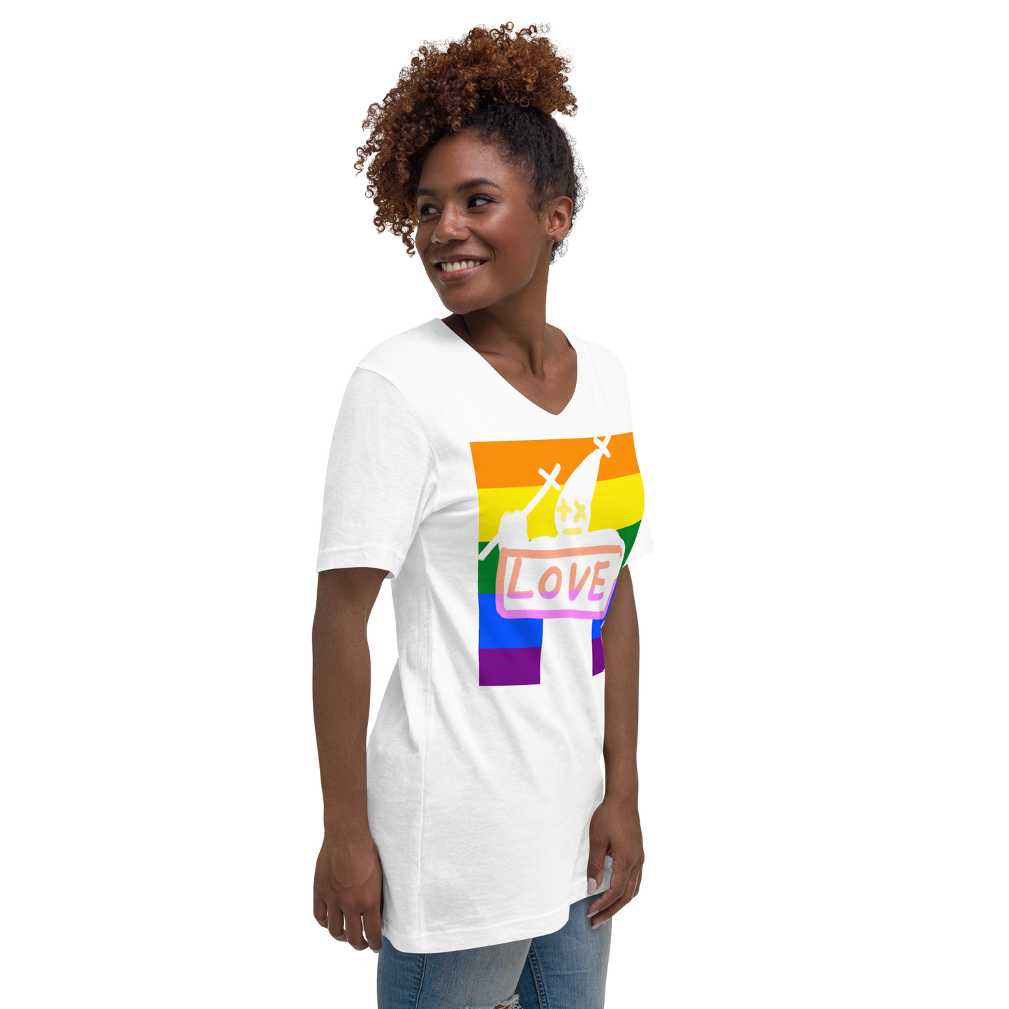 Pride, Pope Of Love, Unisex Short Sleeve V-Neck T-Shirt